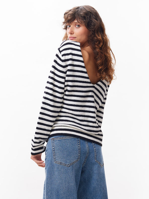 Catwalk Junkie Gebreide Soft Trui Met Vhals En Streep Dessin