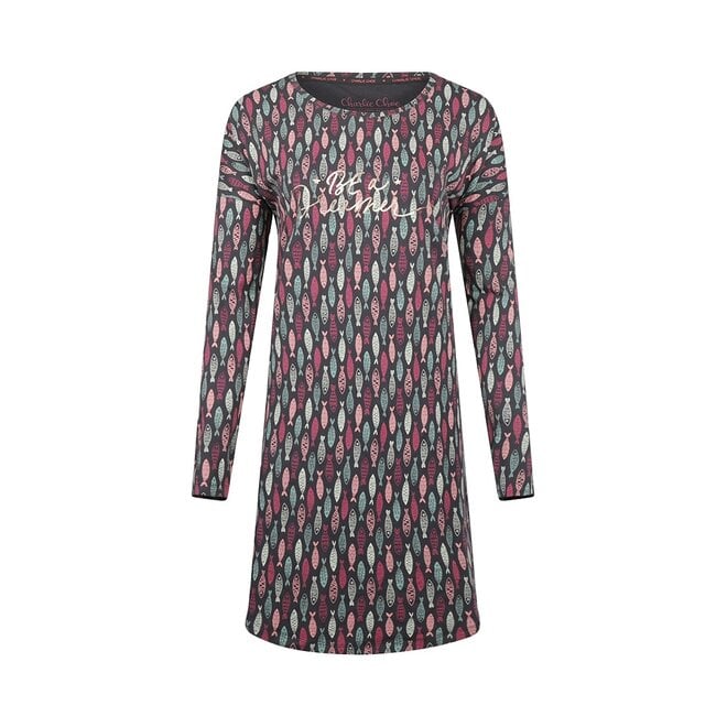 charlie choe Charlie Choe Dames Nachthemd Bigshirt Donkergrijs Visjes