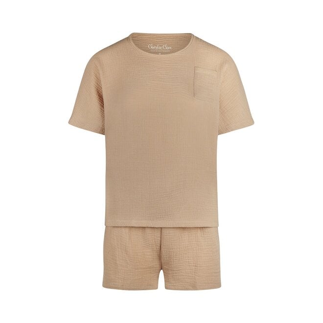 charlie choe Charlie Choe Dames Pyjama Short Set Mousseline Zandkleur