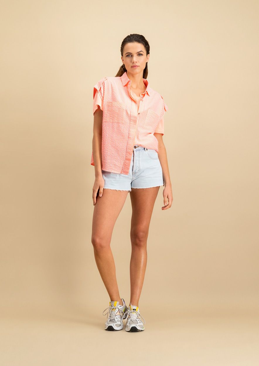 circle of trust Lana Blouse Papaya Punch Stripe