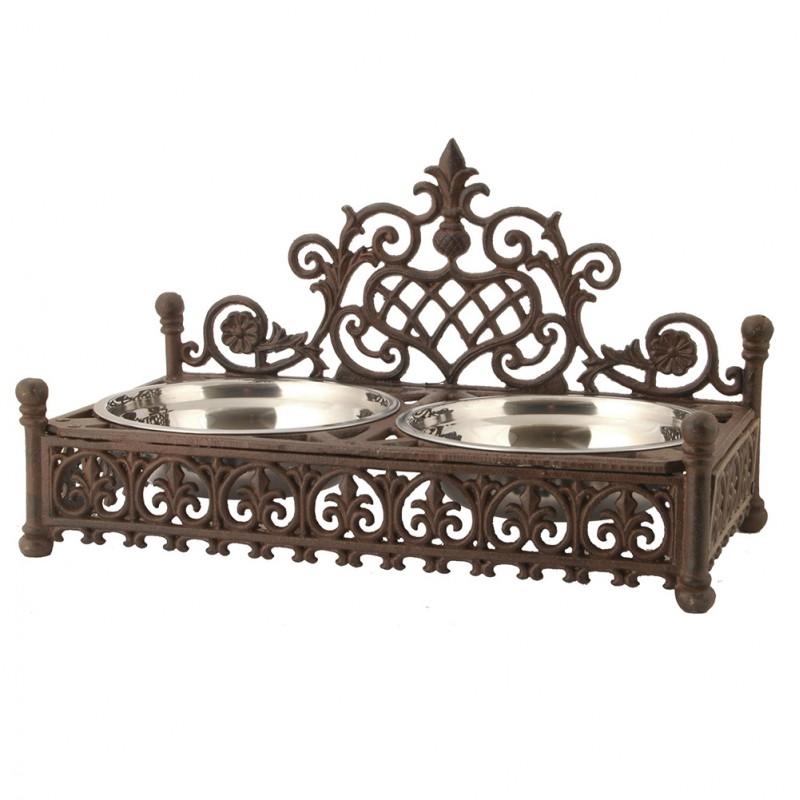 clayre & eef 40322 Voerbak hond 2x800 ml Bruin Zwart IJzer Rechthoek Voerbak Kat