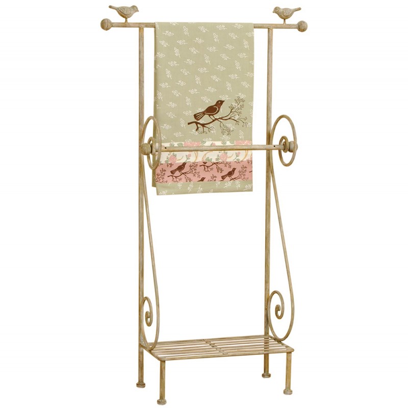 Clayre & Eef 40450 Handdoekenrek 55x18x97 Cm Beige Bruin IJzer Vogel Rechthoek Handdoekhouder