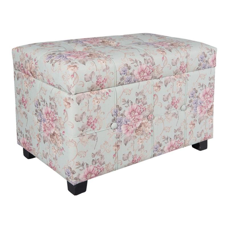 Clayre & Eef 50261 Poef 61x37x43 Cm Roze Hout Bloemen Rechthoek Hocker