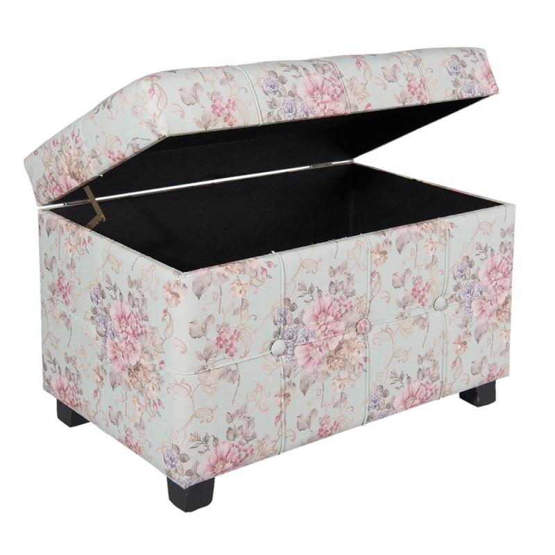 Clayre & Eef 50261 Poef 61x37x43 Cm Roze Hout Bloemen Rechthoek Hocker