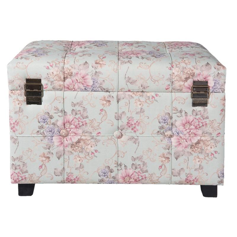 Clayre & Eef 50261 Poef 61x37x43 Cm Roze Hout Bloemen Rechthoek Hocker