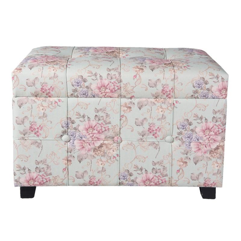 clayre & eef 50261 Poef 61x37x43 cm Roze Hout Bloemen Rechthoek Hocker