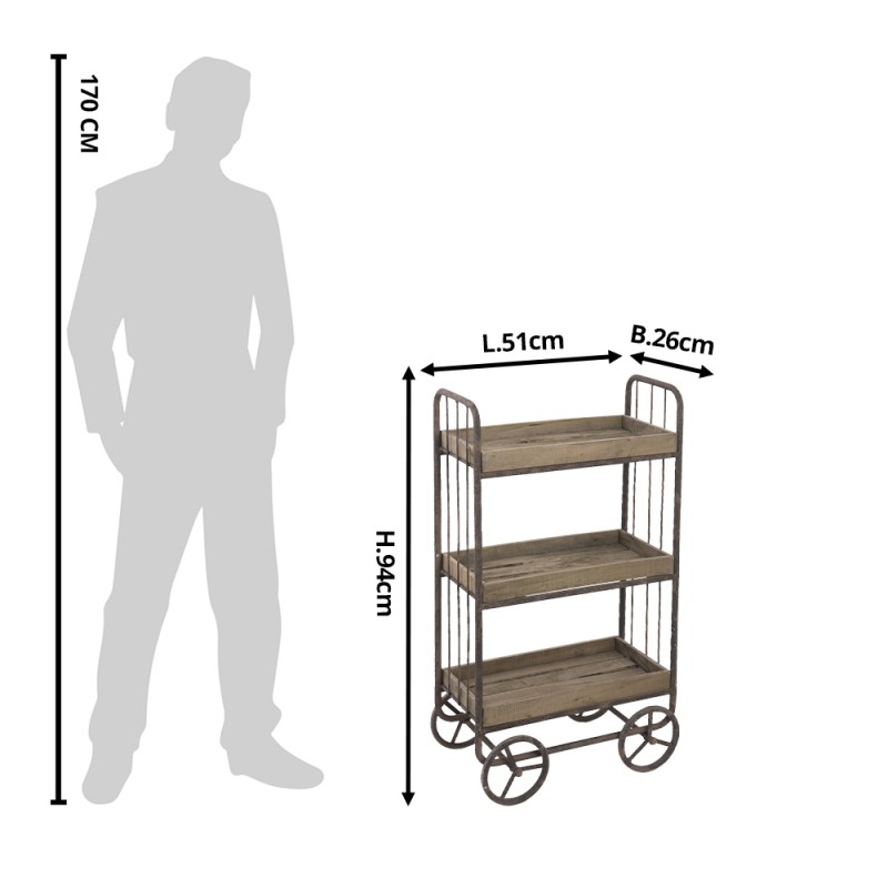 Clayre & Eef 50284 Keukentrolley 51x26x94 Cm Bruin Hout Rechthoek Bakkerskast