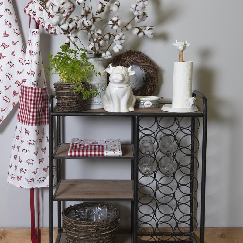 Clayre & Eef 50299 Keukentrolley 76x37x89 Cm Zwart Hout Rechthoek Opbergrek Op Wielen