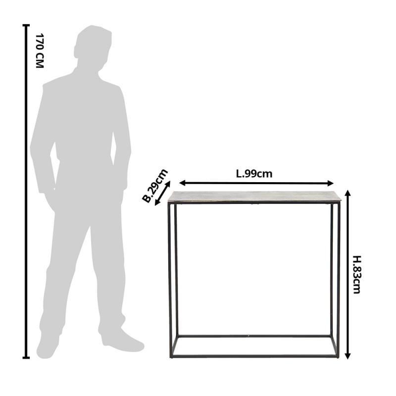 Clayre & Eef 50419L Sidetable 99x29x83 Cm Grijs Metaal Rechthoek Wandtafel
