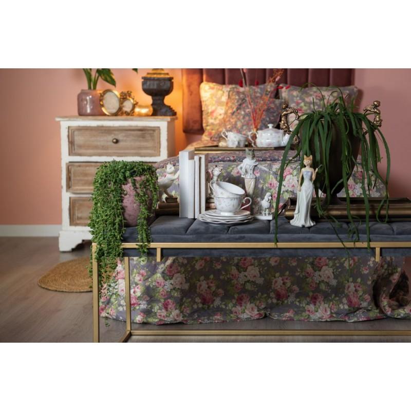 Clayre & Eef 50500G Poef 110x50x46 Cm Grijs Hout Rechthoek Hocker