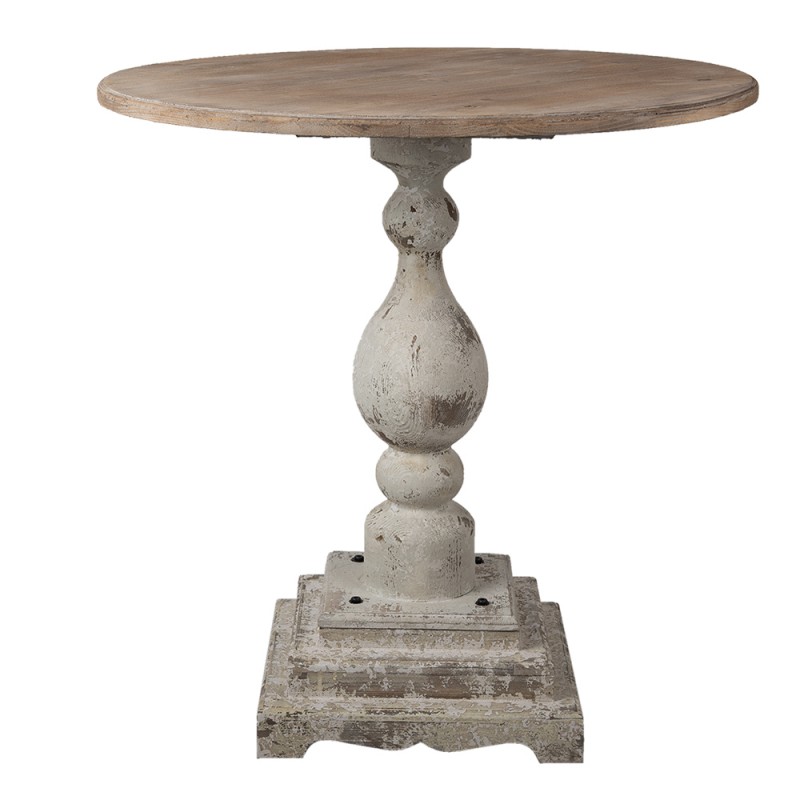 Clayre & Eef 50506 Eettafel Ø 80x82 Cm Bruin Beige Hout Rond Tafel