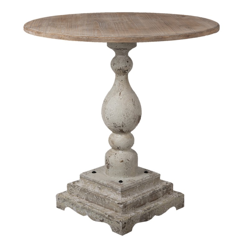 Clayre & Eef 50506 Eettafel Ø 80x82 Cm Bruin Beige Hout Rond Tafel