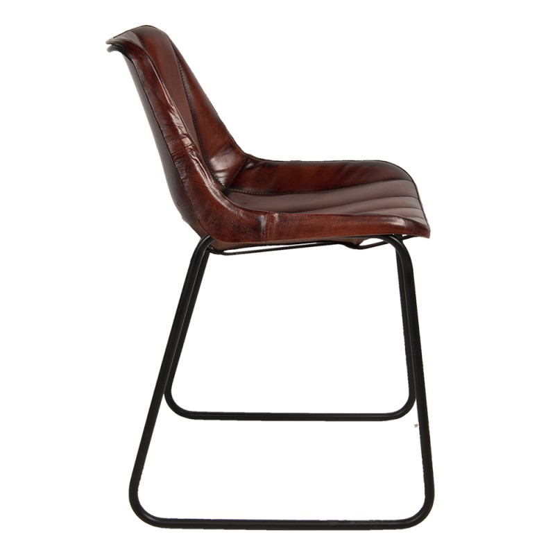 Clayre & Eef 50513 Eetkamerstoel 46x48x79 Cm Bruin Leder Stoel
