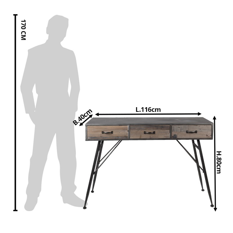 Clayre & Eef 50516 Sidetable 116x40x80 Cm Grijs IJzer Rechthoek Wandtafel