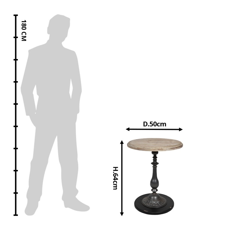 Clayre & Eef 50525 Bijzettafel Ø 50x64 Cm Bruin Zwart Hout Rond