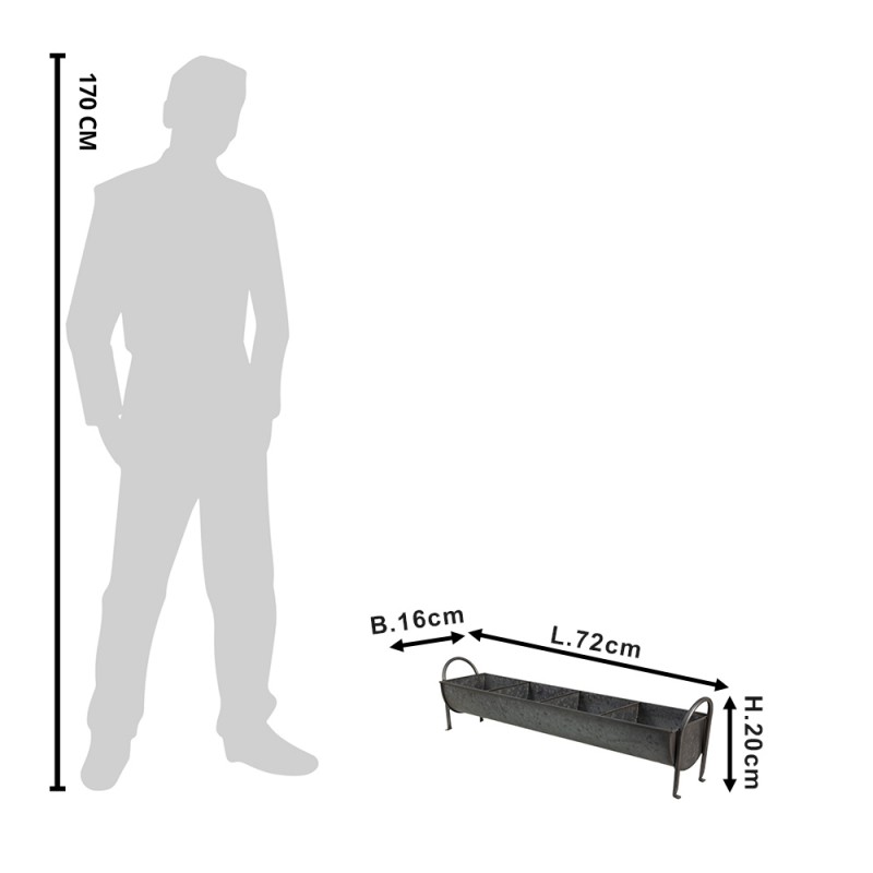 Clayre & Eef 50550 Planthouder 72x16x20 Cm Grijs IJzer Rechthoek Bloempot Binnen