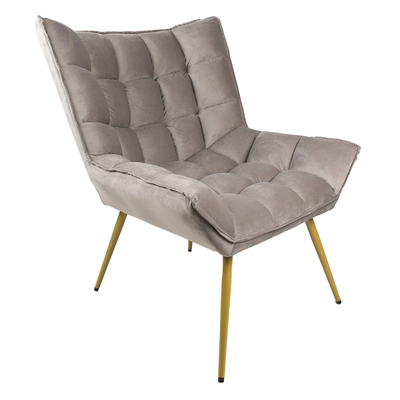 Clayre & Eef 50558G Fauteuil 79x91x93 Cm Grijs Textiel Woonkamer Stoel