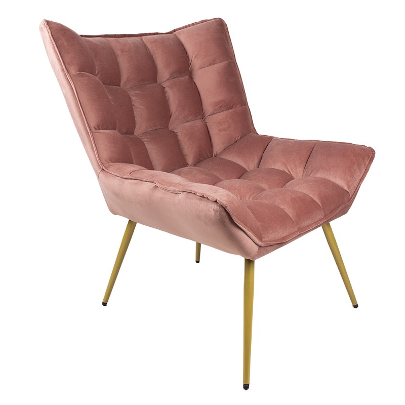 Clayre & Eef 50558P Fauteuil 79x91x93 Cm Roze Textiel Woonkamer Stoel