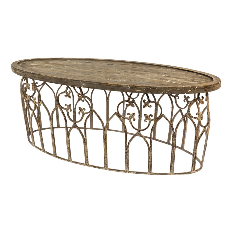Clayre & Eef 50601 Salontafel 141x70x52 Cm Beige Bruin IJzer Ovaal Bijzettafel