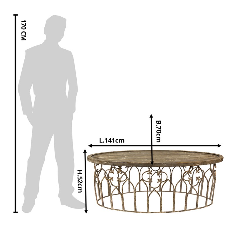 Clayre & Eef 50601 Salontafel 141x70x52 Cm Beige Bruin IJzer Ovaal Bijzettafel