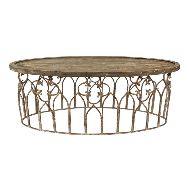 clayre & eef 50601 Salontafel 141x70x52 cm Beige Bruin IJzer Ovaal Bijzettafel