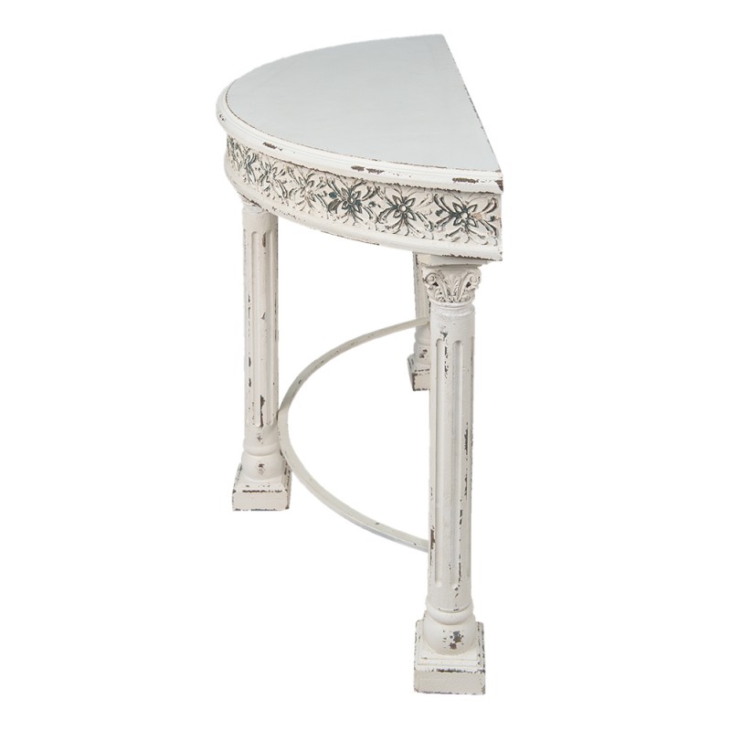Clayre & Eef 50603 Sidetable 120x49x86 Cm Wit IJzer Bloemen Halfrond Wandtafel