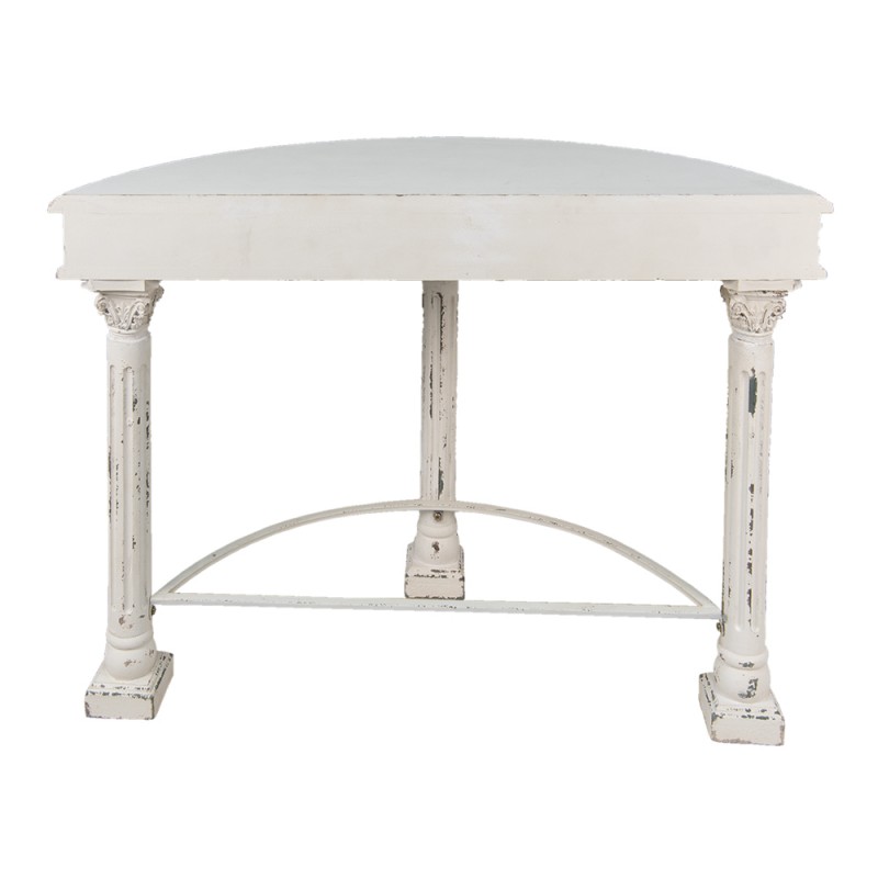 Clayre & Eef 50603 Sidetable 120x49x86 Cm Wit IJzer Bloemen Halfrond Wandtafel