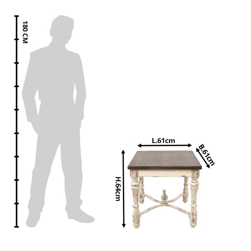 Clayre & Eef 50606 Bijzettafel 60x60x64 Cm Wit Hout Vierkant