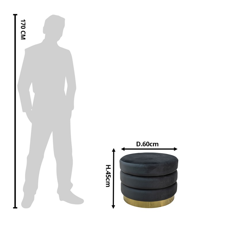 Clayre & Eef 50616G Poef Ø 60x45 Cm Grijs Hout Rond Hocker