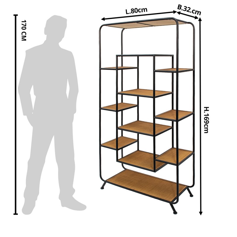 Clayre & Eef 50672 Wandrek 80x32x169 Cm Bruin Zwart Hout Wandplank