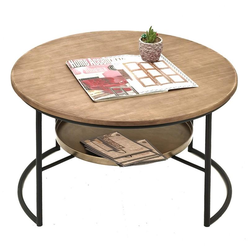Clayre & Eef 50676 Salontafel Ø 81x52 Cm Bruin Zwart Hout Bijzettafel