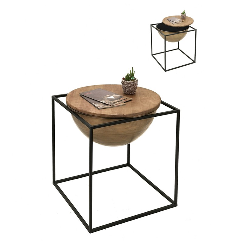 Clayre & Eef 50677 Bijzettafel 53x53x55 Cm Bruin Zwart IJzer