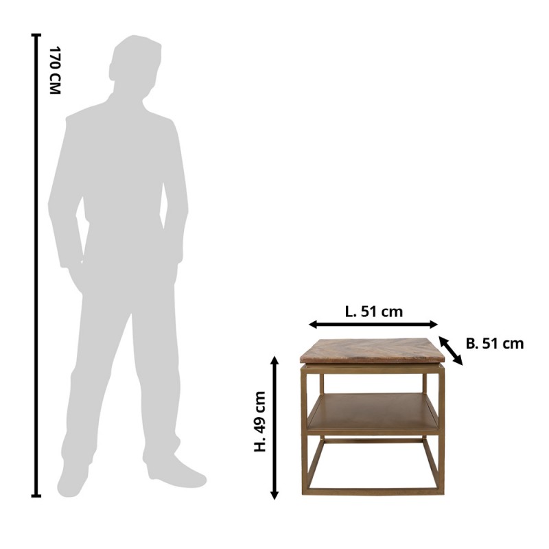 Clayre & Eef 50736 Bijzettafel 51x51x49 Cm Bruin Hout Vierkant