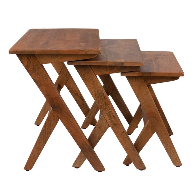 Clayre & Eef 50741 Bijzettafel Set Van 3 54x35x51 Cm Bruin Hout Rechthoek Sidetable