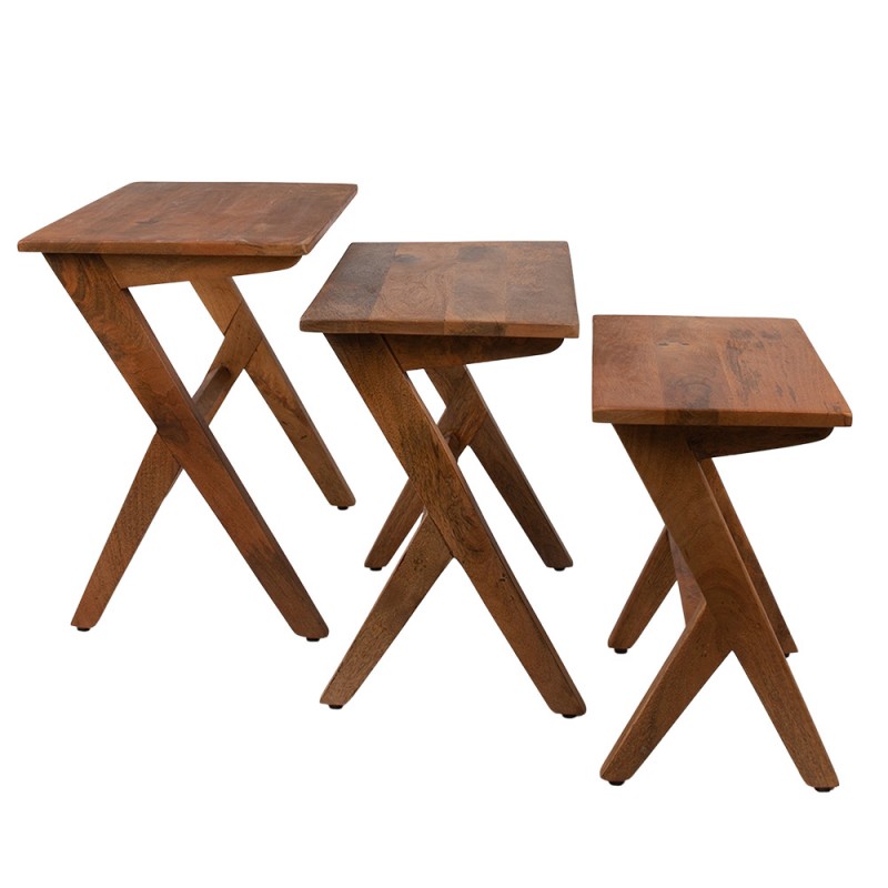clayre & eef 50741 Bijzettafel Set van 3 54x35x51 cm Bruin Hout Rechthoek Sidetable