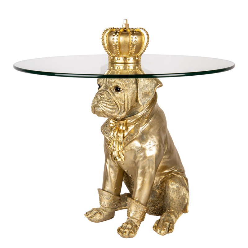Clayre & Eef 50785 Bijzettafel Rond Hond Ø 55x55 Cm Goudkleurig Kunststof