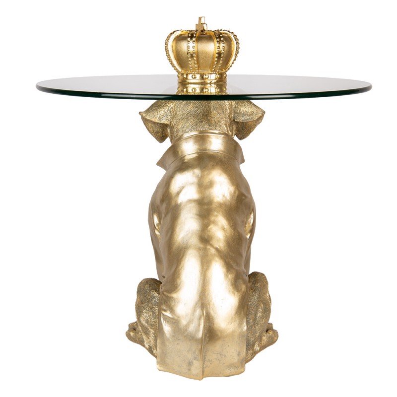 Clayre & Eef 50785 Bijzettafel Rond Hond Ø 55x55 Cm Goudkleurig Kunststof