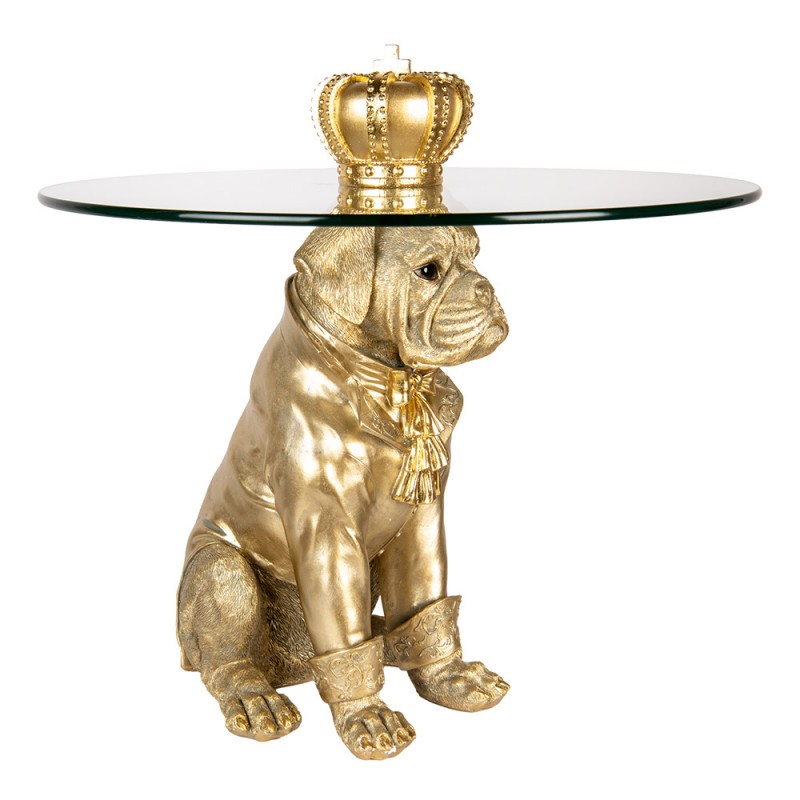 Clayre & Eef 50785 Bijzettafel Rond Hond Ø 55x55 Cm Goudkleurig Kunststof