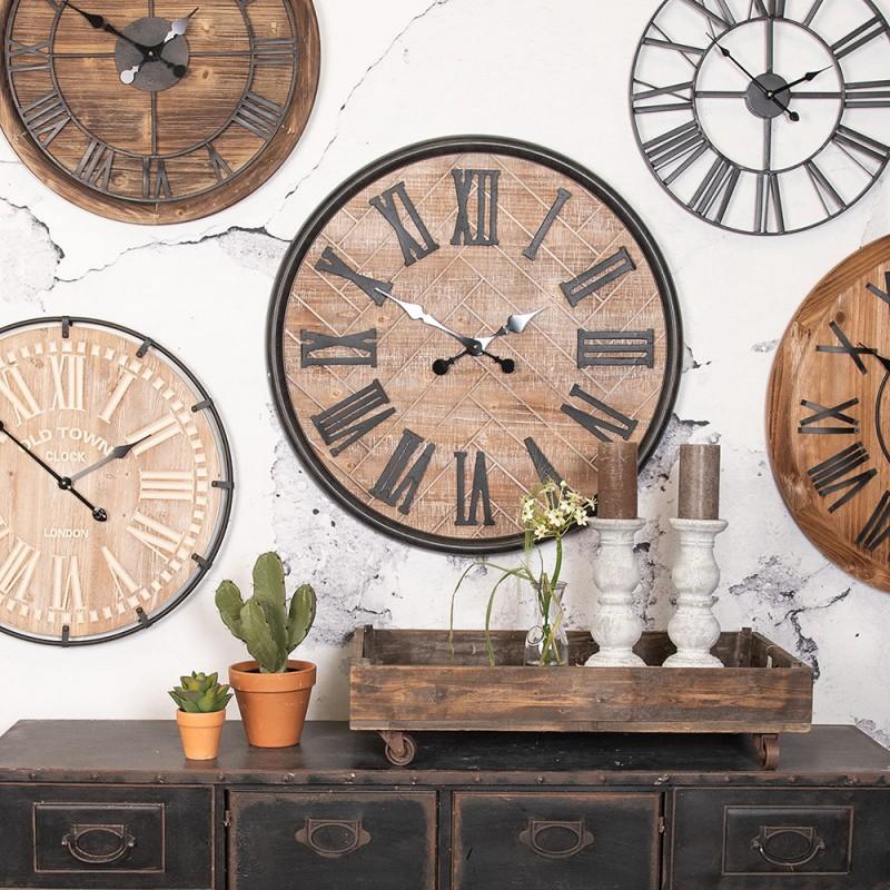 Clayre & Eef 5H0378L Decoratie Dienblad Op Wielen 73x44x16 Cm Bruin Hout Rechthoek Serveerschaal