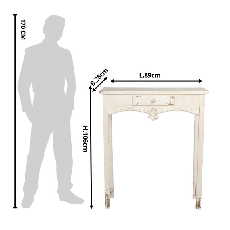 Clayre & Eef 5H0441 Sidetable 89x28x106 Cm Wit Hout Rechthoek Wandtafel