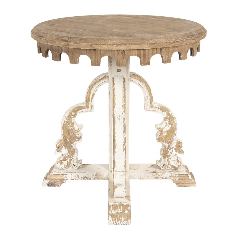 Clayre & Eef 5H0468 Bijzettafel Rond Ø 80x81 Cm Bruin Wit Hout Rond Sidetable