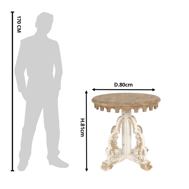 Clayre & Eef 5H0468 Bijzettafel Rond Ø 80x81 Cm Bruin Wit Hout Rond Sidetable