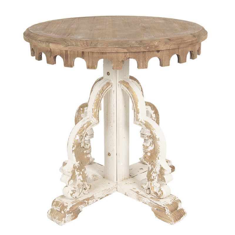 clayre & eef 5H0468 Bijzettafel Rond Ø 80x81 cm Bruin Wit Hout Rond Sidetable