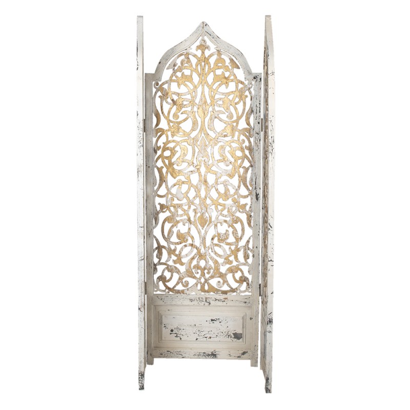 Clayre & Eef 5H0469 Kamerscherm 124x186 Cm Wit Goudkleurig Hout Rechthoek Kamerverdeler