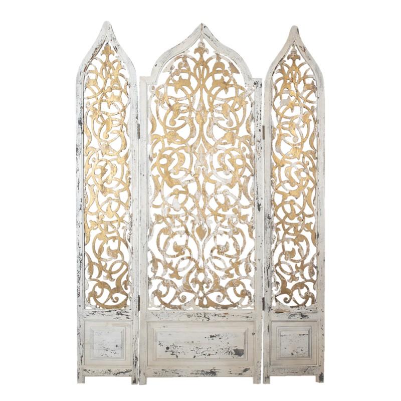 Clayre & Eef 5H0469 Kamerscherm 124x186 Cm Wit Goudkleurig Hout Rechthoek Kamerverdeler