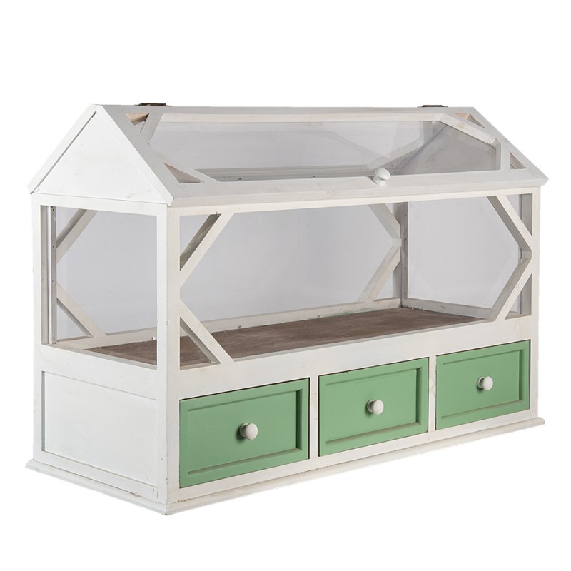 Clayre & Eef 5H0471 Decoratie Kweekkastje 76x33x51 Cm Wit Groen Hout Rechthoek Kweekkas