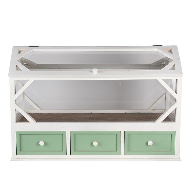 Clayre & Eef 5H0471 Decoratie Kweekkastje 76x33x51 Cm Wit Groen Hout Rechthoek Kweekkas