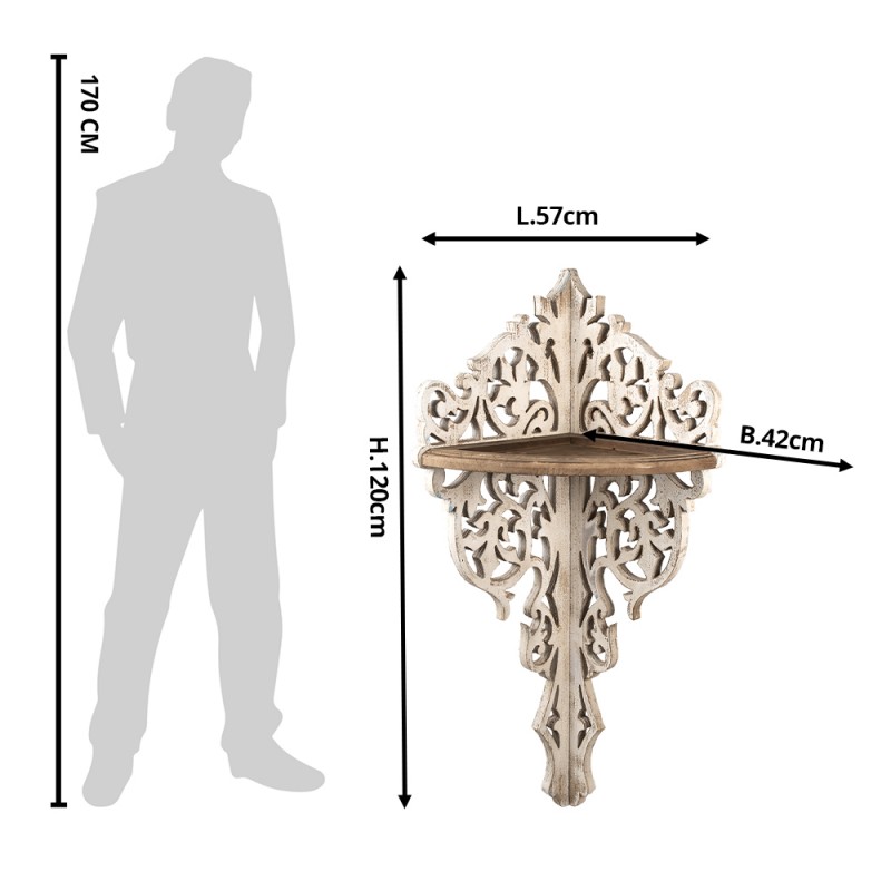 Clayre & Eef 5H0506 Wandrek 42x42x120 Cm Wit Hout Wandplank