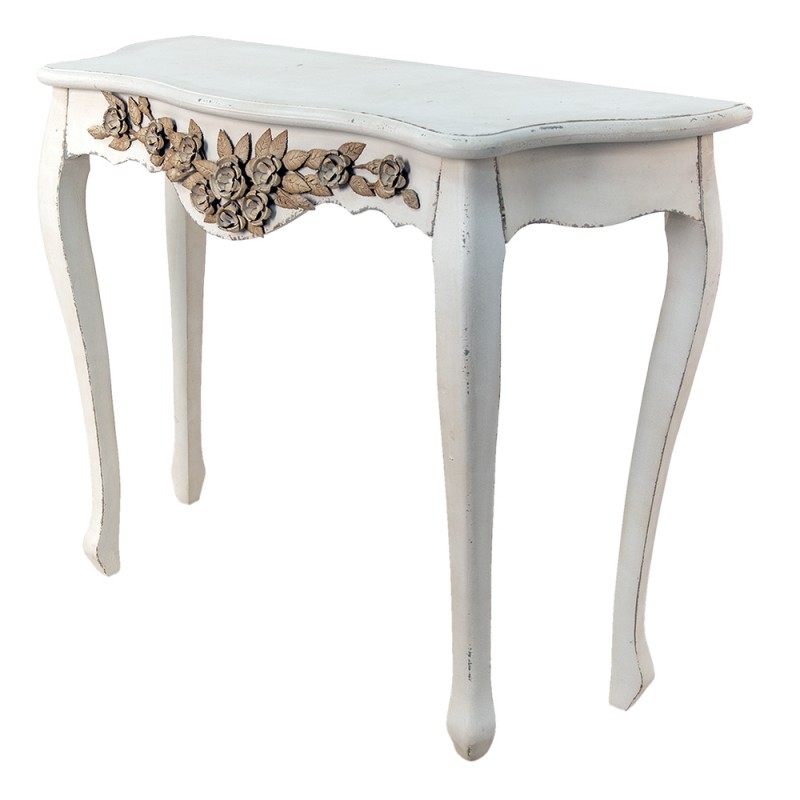 Clayre & Eef 5H0531 Sidetable 101x39x80 Cm Wit Beige Hout Bloemen Wandtafel