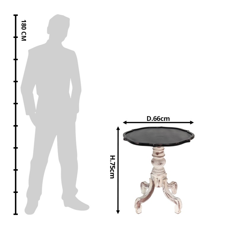 Clayre & Eef 5H0539 Bijzettafel Ø 66x75 Cm Zwart Wit Hout Rond